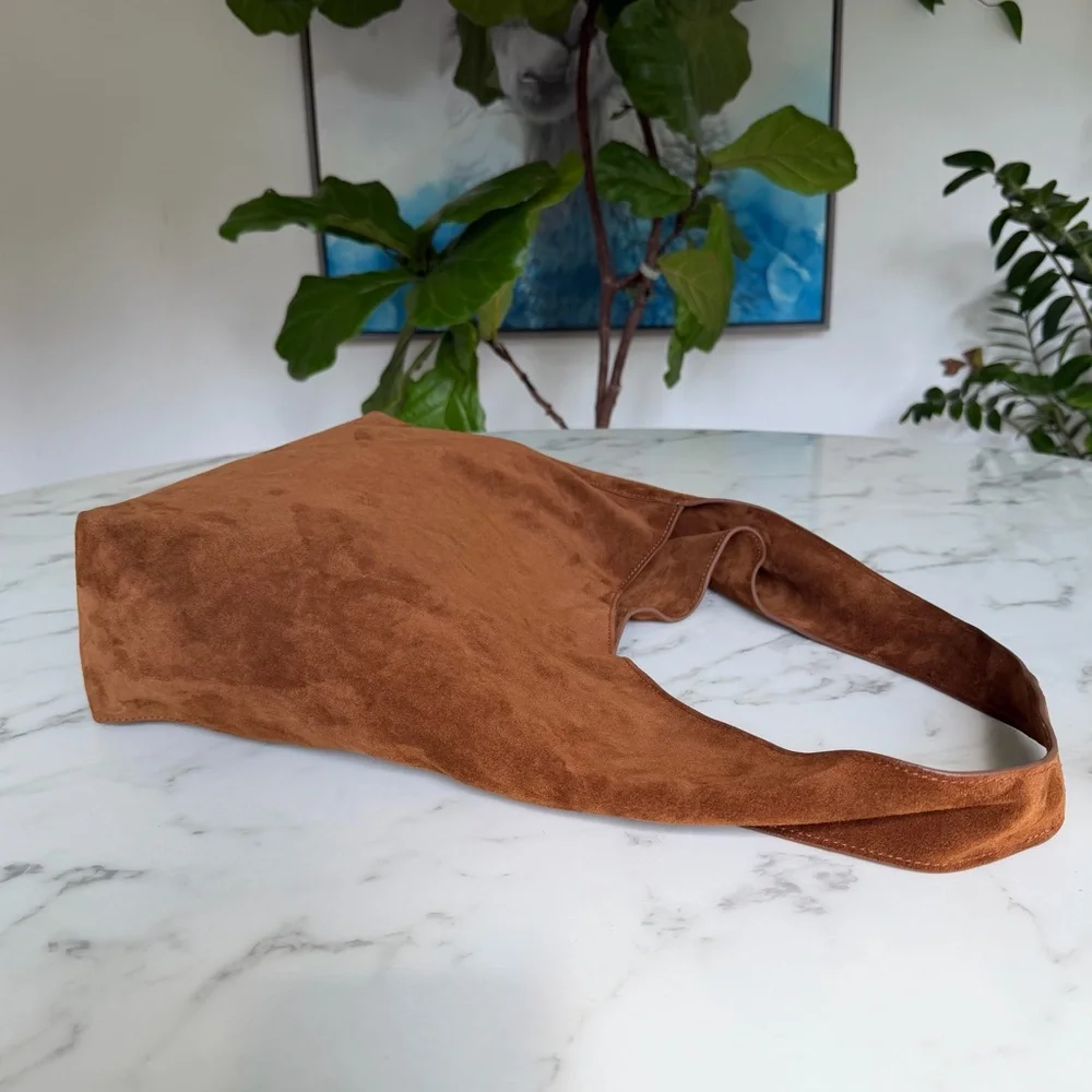 Quince Italian Leather Suede Slouchy Shoulder Bag in Whiskey Brown - Picture 14 of 16